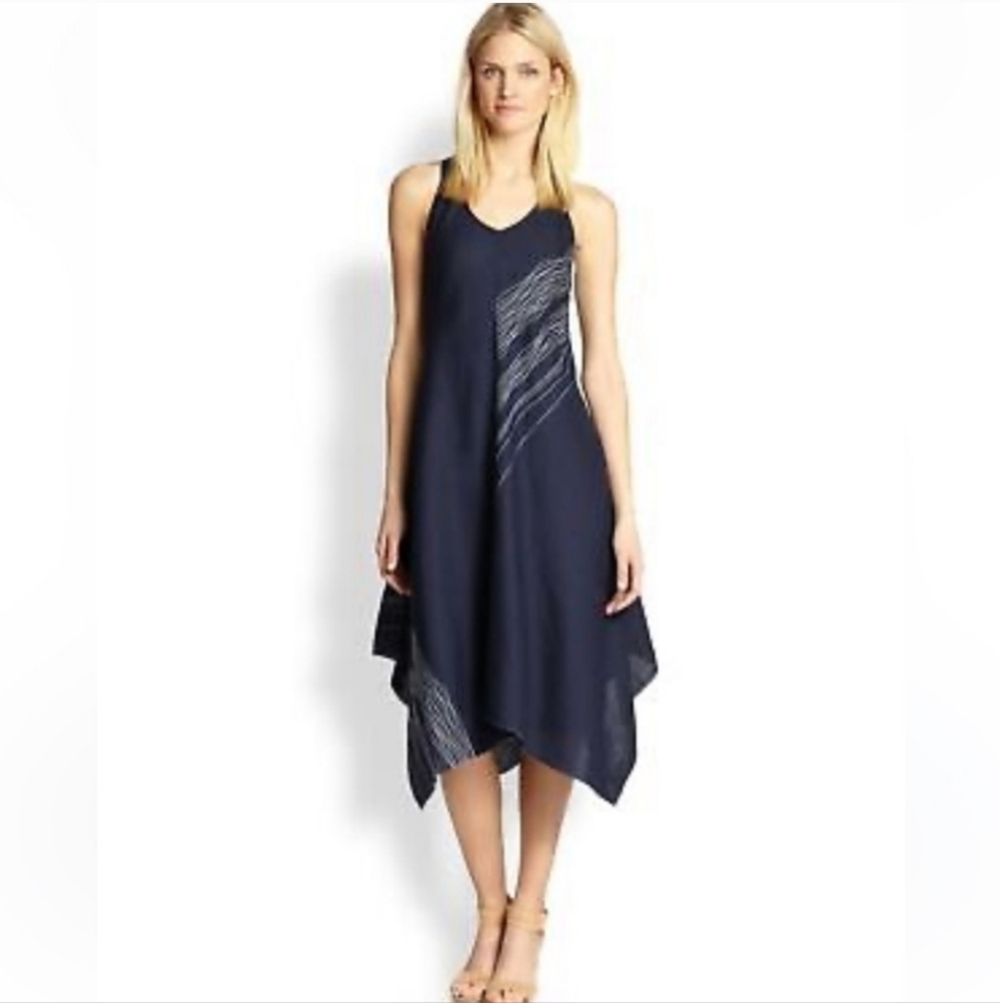 || EILEEN FISHER || navy blue, Irish linen dress, jumper, embroidery, size small